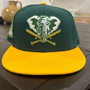 Oakland A’s fitted hat, size 7 3/8, 50 year celebration patch.
